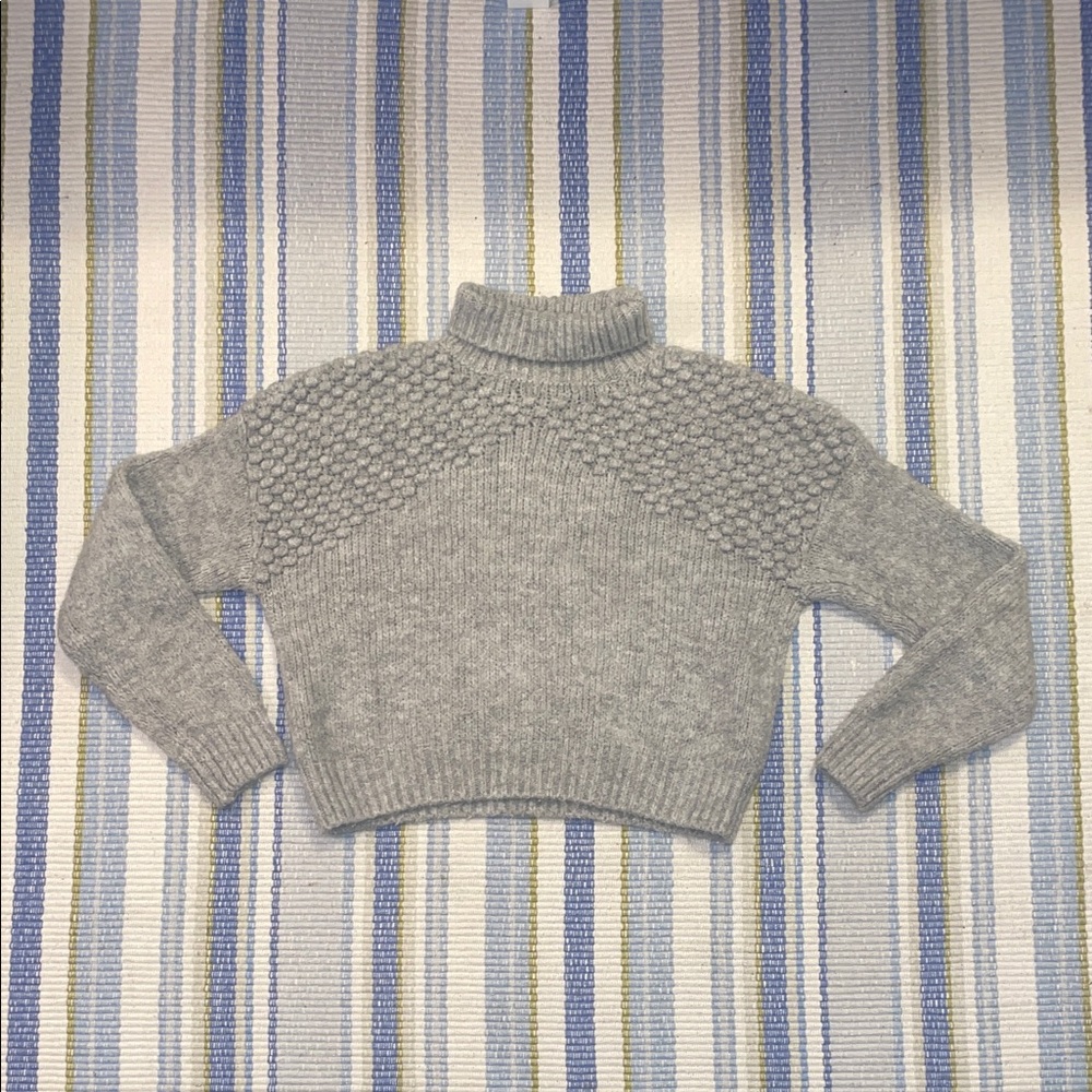 Free People Light Gray Textured Turtleneck Sweater